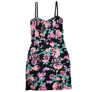 Womens Talula Black and Multicolor Floral Mini Bodycon Dress Size Small